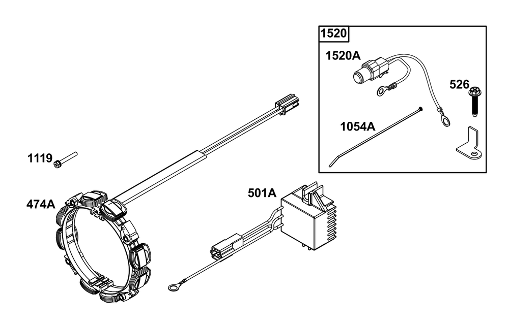 Alternator Group Diagram and Parts List for 61G477-0106-J1  Briggs and Stratton Engine